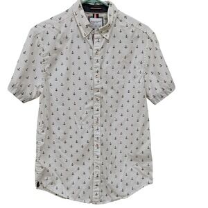 Denim & Flower Anchor Print Short‎ Sleeve Button Down Cruise Shirt Men's M